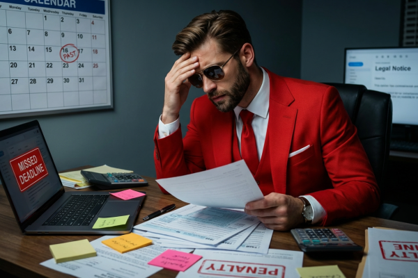 Tax filing error or missed deadline causing financial penalties for a client