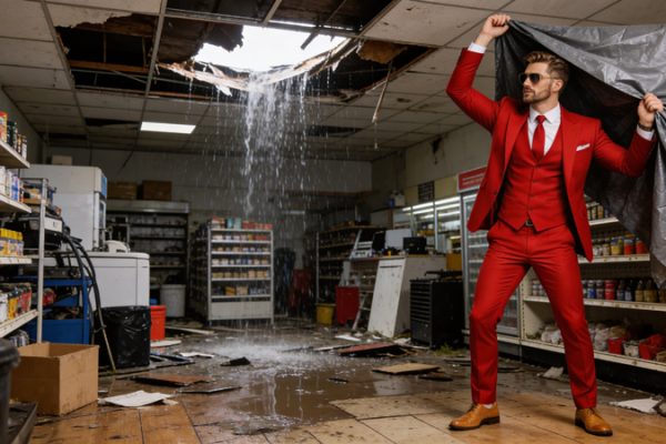 Commercial equipment and fixtures damaged by an internal water leak in a business property.
