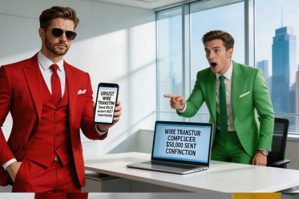 Business email compromise scam showing fraudulent email and financial fraud attempt