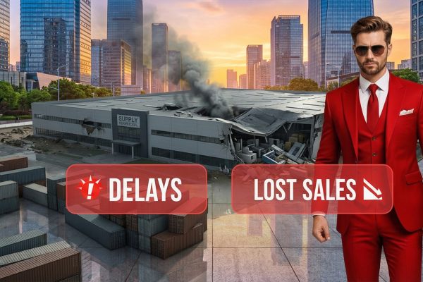 Supply chain disruption causing delayed deliveries and halted business sales.
