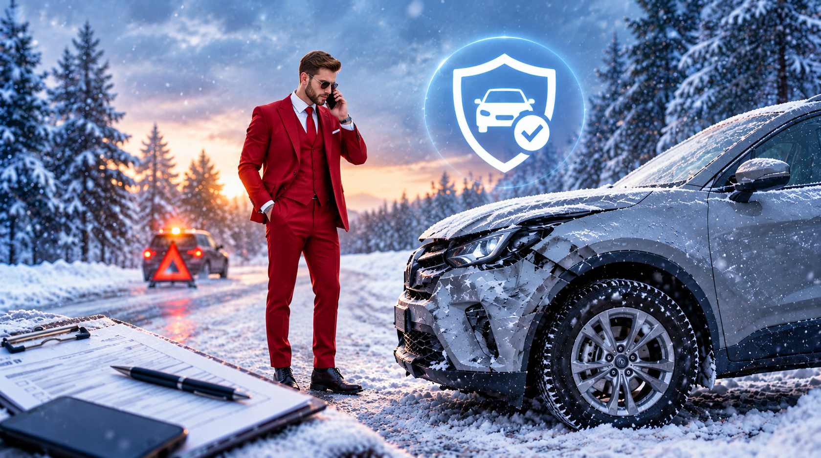Winter car accident on a snowy Ontario road and car insurance coverage