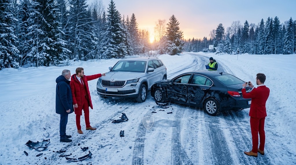 Another driver causing a winter car accident on a snowy Ontario road